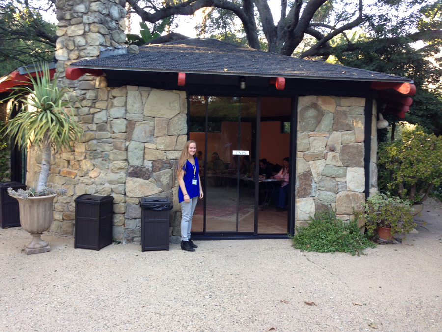 Becky Reilly in front of Art Studio